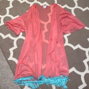 Coral and mint tassel kimono